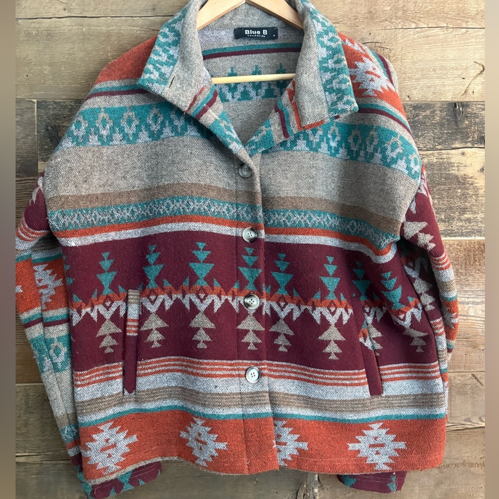 Blue B Boho Print Shirt Jacket
